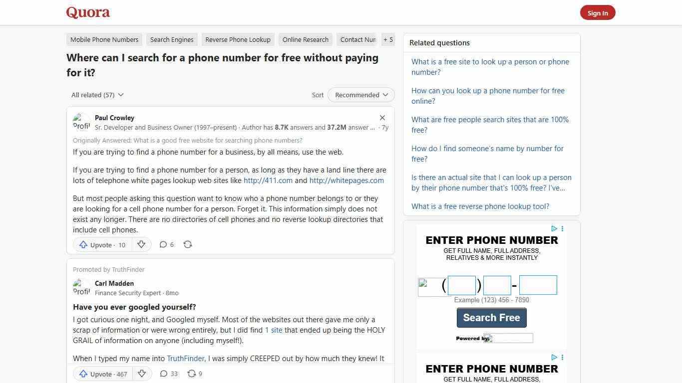 Where can I search for a phone number for free without paying for it? - Quora